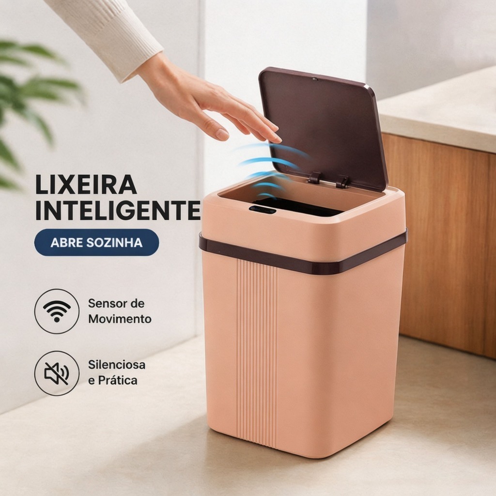 Lixeira Inteligente para Cozinha com Sensor de Movimento e Tampa Automática Banheiro