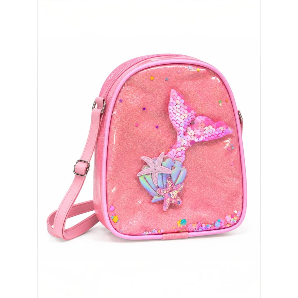 Bolsa Infantil Sereia Paetê Transversal Menina Mini Mochila Brilho Rosa Festa Passeio