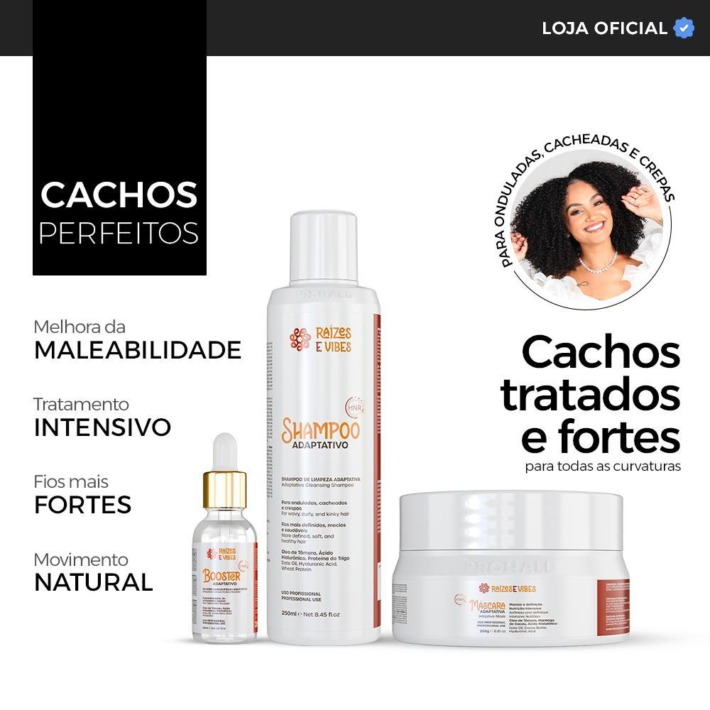 Kit Cachos Perfeitos Raízes & Vibes | Shampoo Adaptativo | Máscara Adaptativa | Booster Adaptativo
