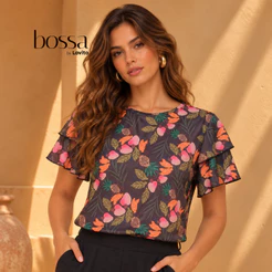 Lovito Bossa | Blusa Feminina Manga Curta Estampa Tropical Elegante BLB488BRL518