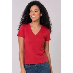 Camiseta Feminina Básica Gola V Polo Wear Vermelho Médio
