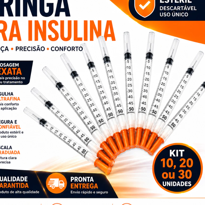Seringa Insulina 0,5ml Fixa Fina Ultrafina 6x0,25mm Graduada Estéril Descartável — imagem 1