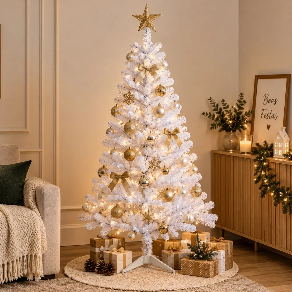 Árvore De Natal 1,50m Branca Decoração Natalina — imagem 1