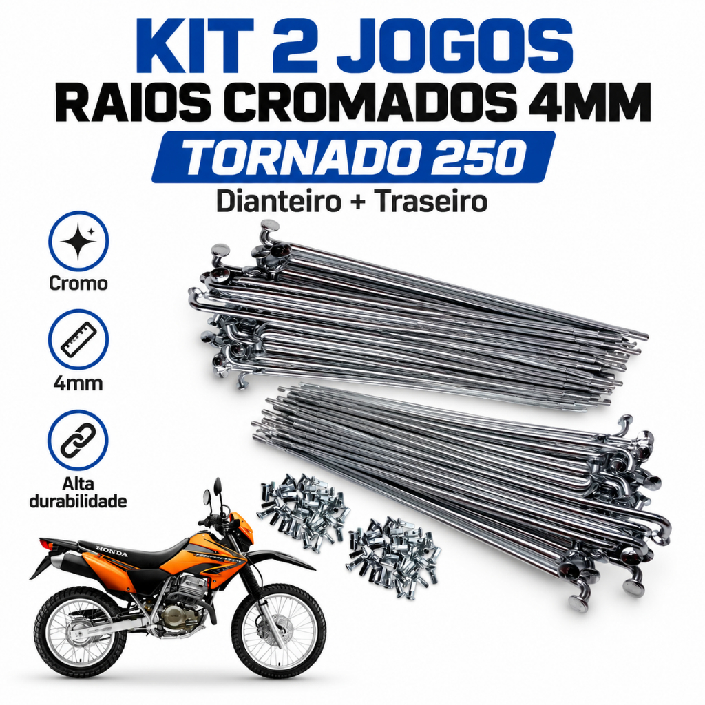 Kit 2 Jogos Raios Cromados 4mm Tornado 250 Dianteiro + Traseiro