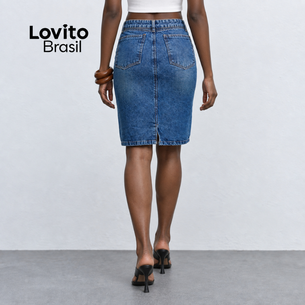 Lovito Saia Jeans Lapis Midi SKB16331663 · foto 2