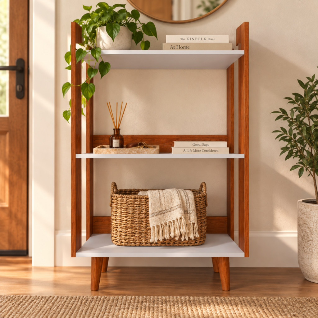 Armário Branco Nature Lavanderia Multiuso 2 Prateleiras Pés Madeira Maciça 104x66x30cm Organizador Resistente Mod.0704