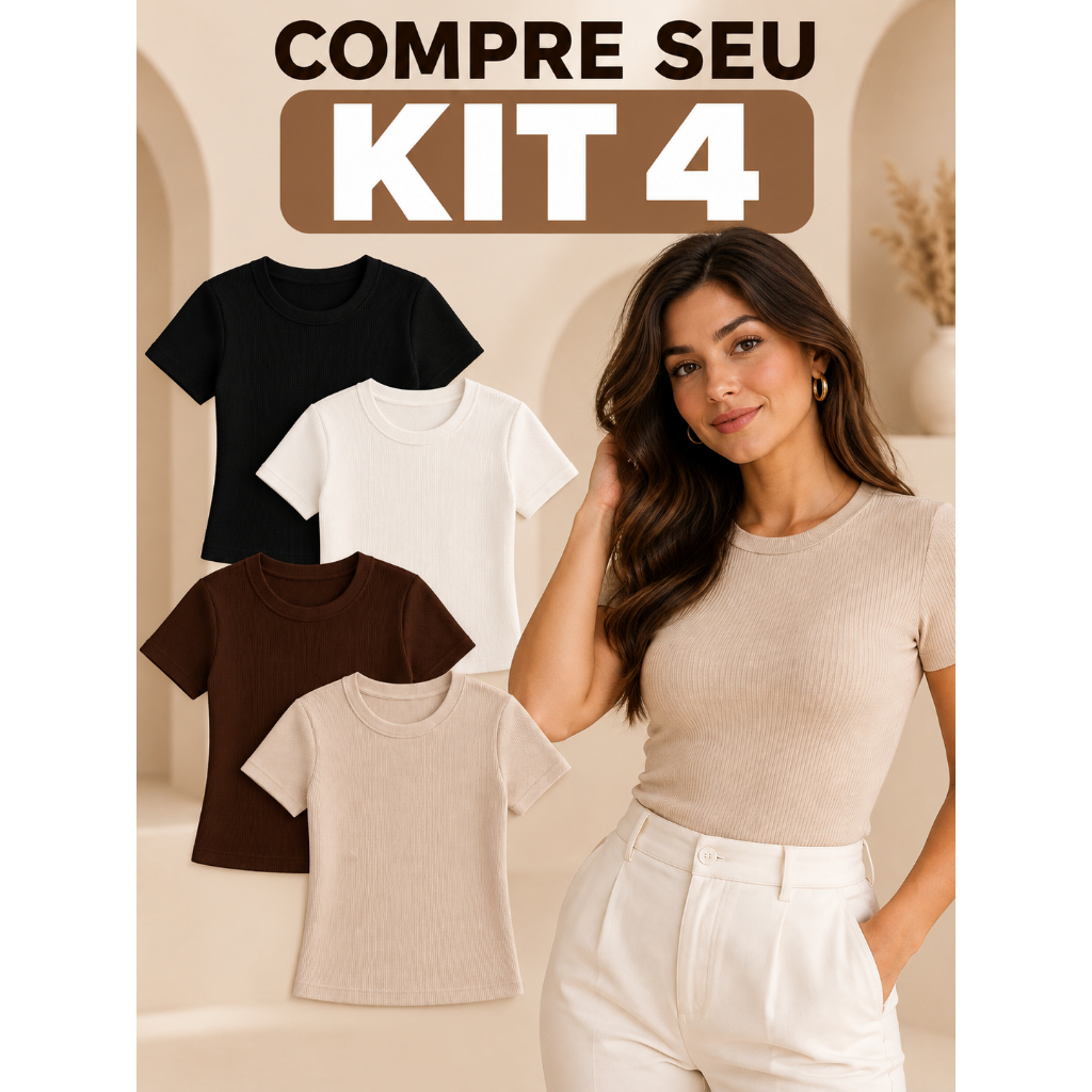 Kit 4 Blusas Feminina Estilosa Ribana Canelado Elegante Tendência Verão