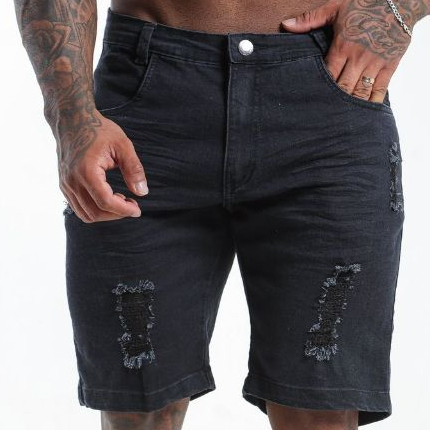 Bermuda Jeans Masculina Jogador Destroyed Slim Elastano Short Jeans Confortável Casual