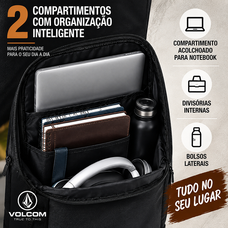 Mochila Volcom Escolar Notebook Faculdade Trabalho Reforçada Original 12L · foto 2
