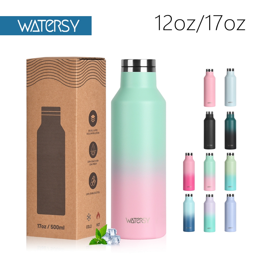 Garrafa Térmica Café WATERSY 350/500ml Aço Inox 18/8 Sem BPA Tampa Hermética Anti-Vazamento Frio 24h Escritório Ar Livre