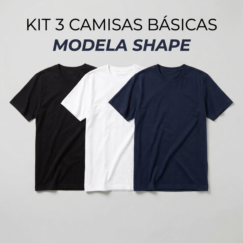 Kit 3 Camisetas Masculinas Básicas Premium 100% Algodão Fio 30.1 Confortável Casual Dia a Dia