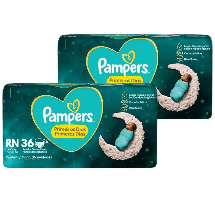 Kit 2 Pacotes Fralda Pampers Premium Care RN até 4kg 36un