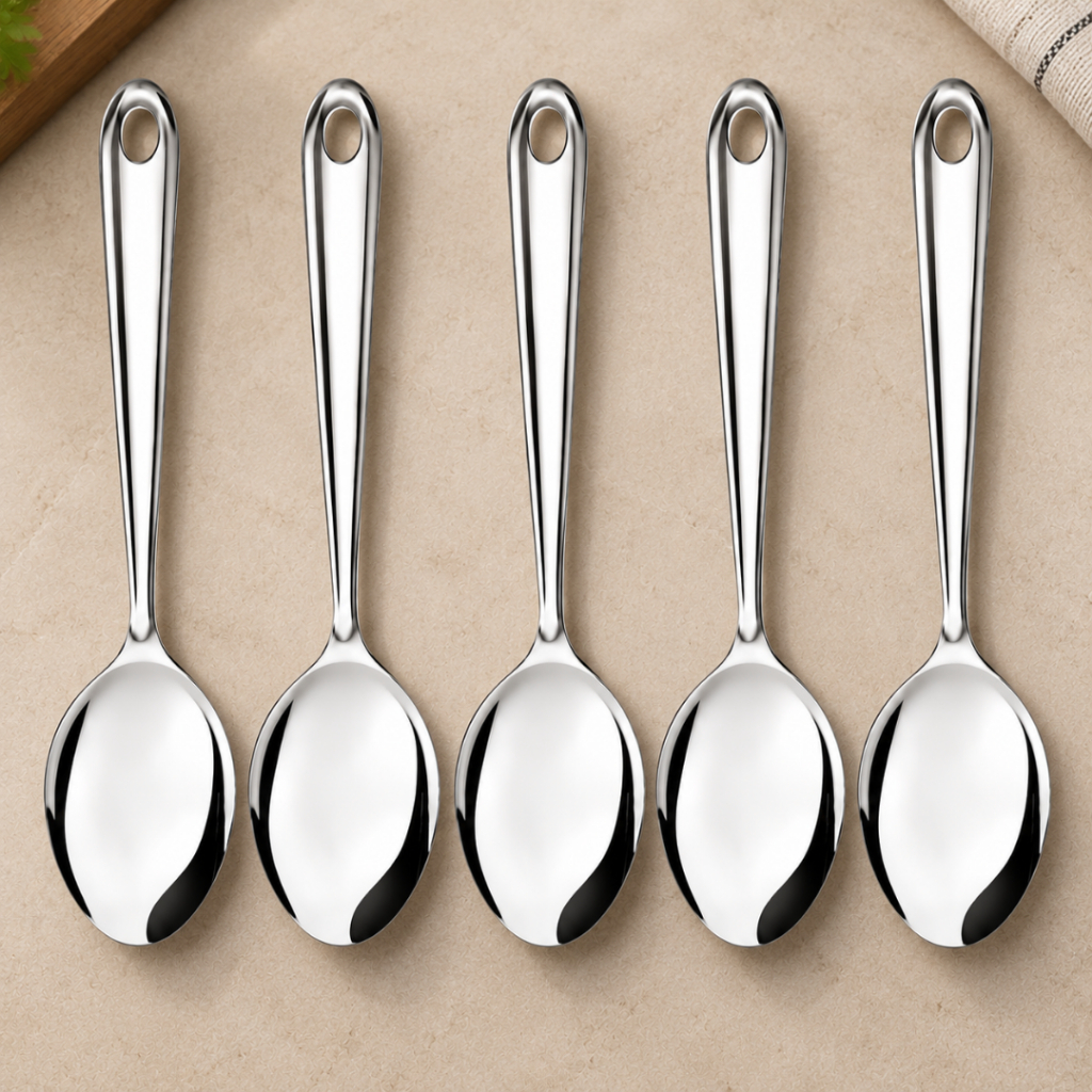 Kit 5 Colher de Arroz Inox 26cm Utensílio de Cozinha Resistente Para Servir Alimentos