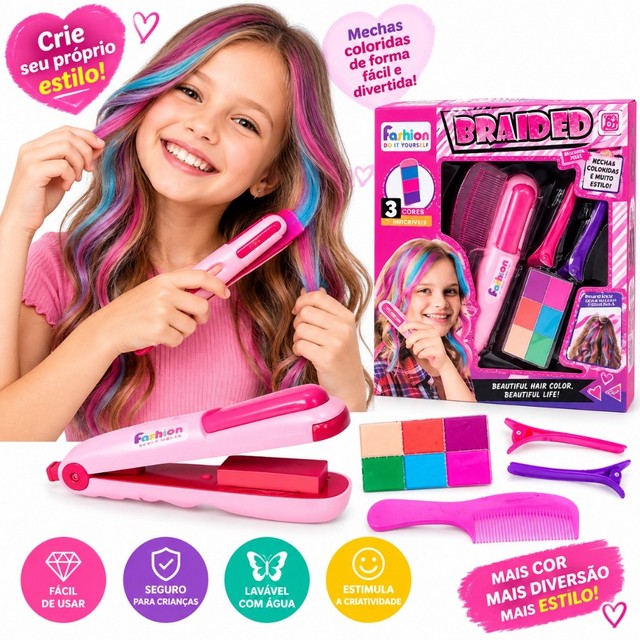 Kit Mechas Salão de beleza brinquedo menina criança camarim faz de conta Pinta cabelo