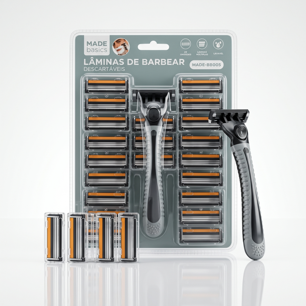 Barbeador Masculino + 21 Lâminas Refil Aparelho de Barbear Profissional Kit Gilete de Barbear