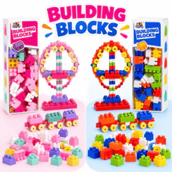 Blocos De Montar Infantil 100 Peças Colorido Rosa Brinquedo Educativo