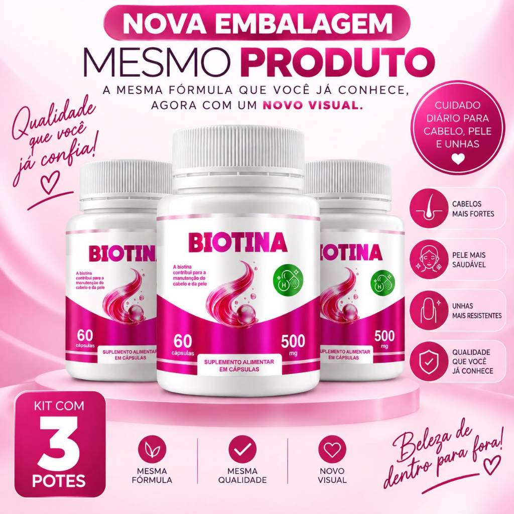 Kit 3 Biotina   Genature Firmeza Crescimento Saúde Cabelos Unhas Pele