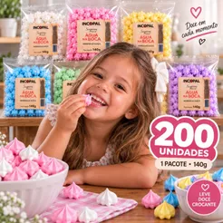 200 Mini Suspiros Incopal 140g para Lembrancinhas Festas Merengue Suíço Várias Cores Aniversários e Festividades