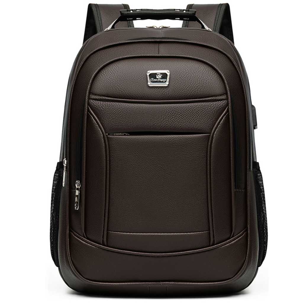Mochila de Couro Executiva Impermeável Reforçada com Porta USB e Fone para Notebook Viagem e Trabalho