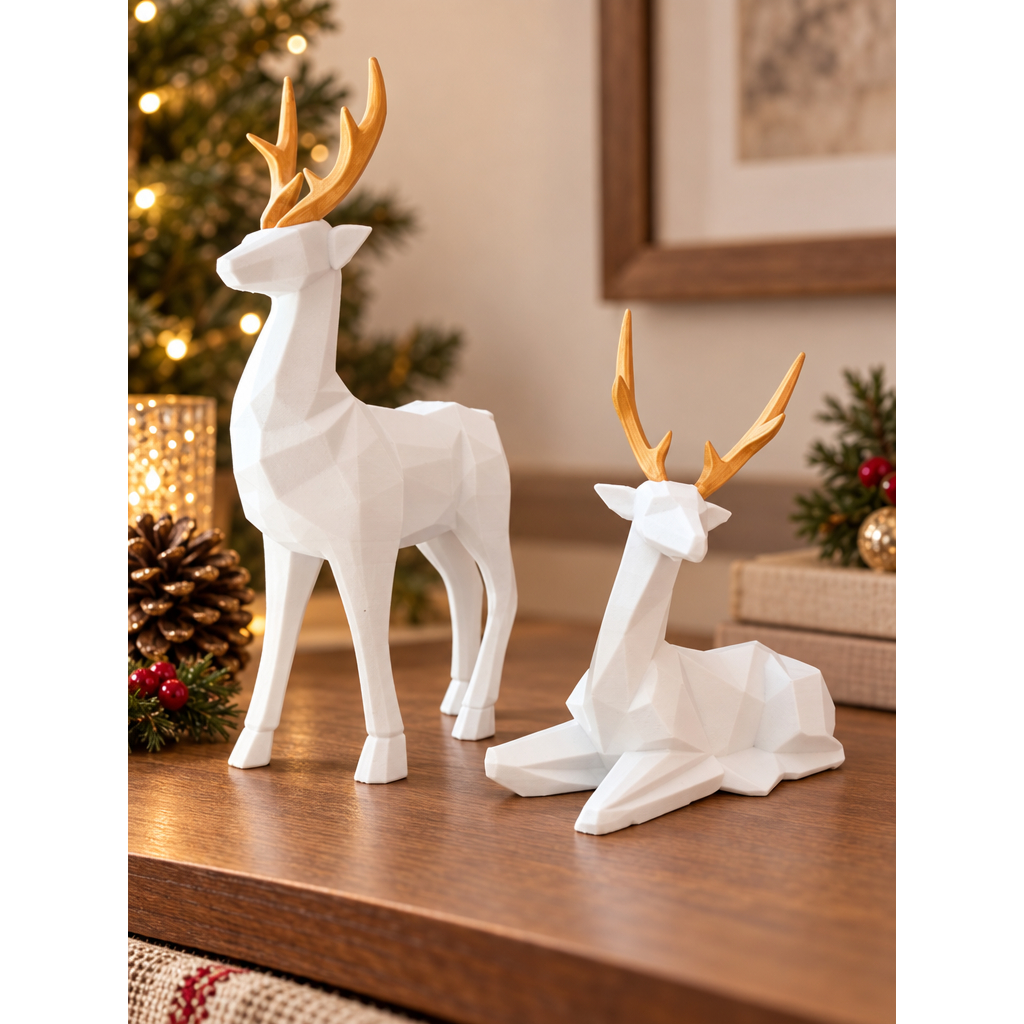 Dupla de Renas Natalinas Low Poly Enfeite de Natal Decoração para Mesa e Casa