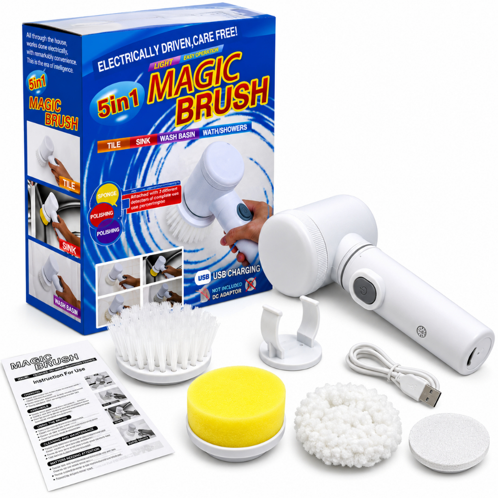 Escova Elétrica Limpeza 5 em 1 Giratória Recarregável USB Sem Fio Multifuncional Banheiro Cozinha