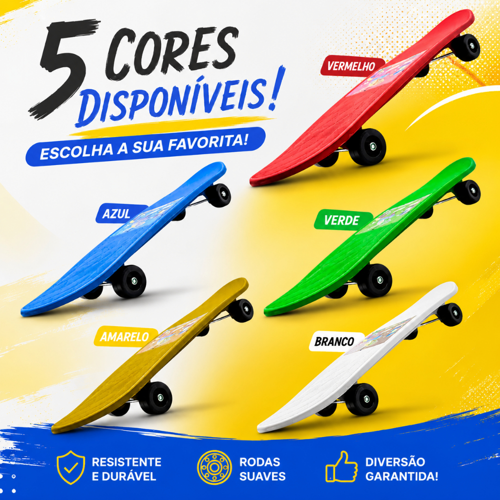 Skate Infantil Brinquedo Radical 4 Rodas Iniciante Até 35kg
