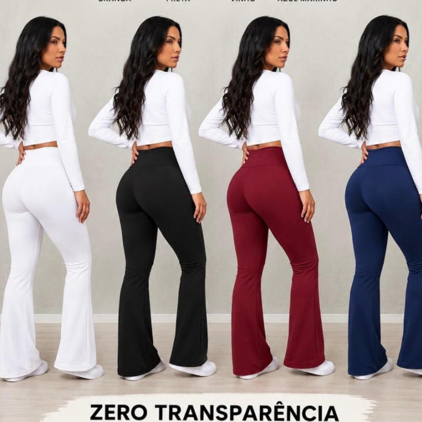 Calça Flare Legging Feminina Bailarina Cintura Alta Tecido Grosso Confortável Boca de Sino Zero Transparência Academia