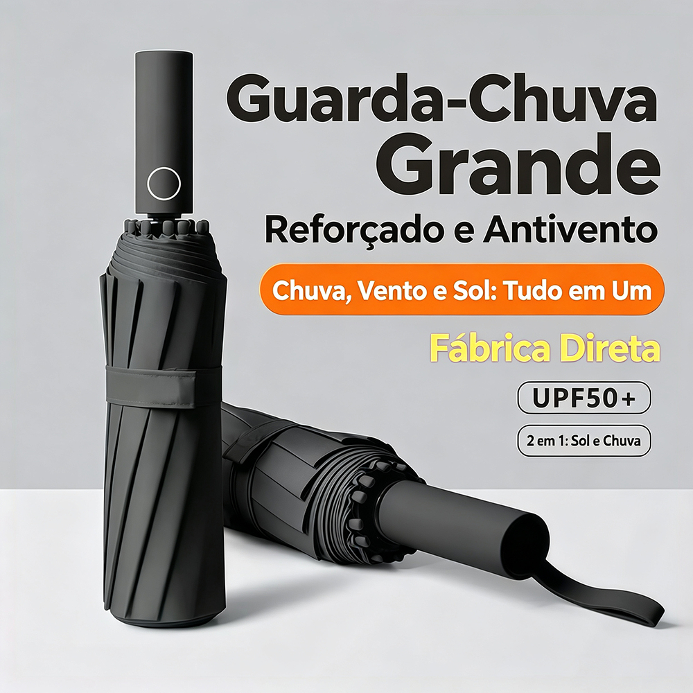 Guarda-Chuva Automático Dobrável, Proteção Solar UPF 50+, Resistente ao Vento KL-302