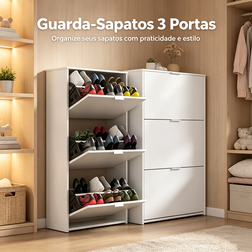 Sapateira Vertical Porta Sapatos Basculante Prateleira Interna Organizadora