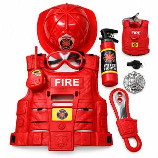 Kit Brinquedo Bombeiro Infantil Colete Acessorios Fantasia Criativa Diversao