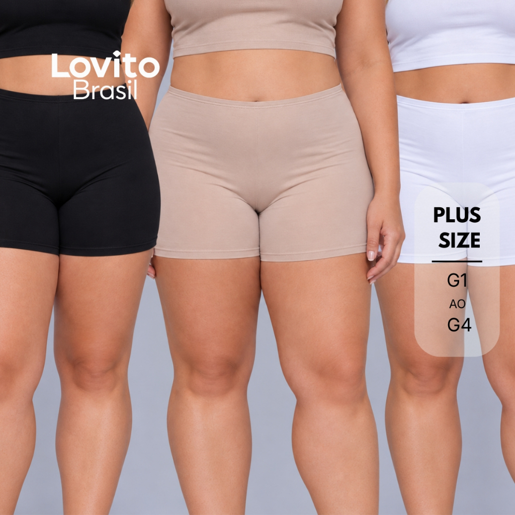 Lovito Plus Size Kit 3 Shorts Segunda Pele Curto Feminino BRSHB1315BRL1345