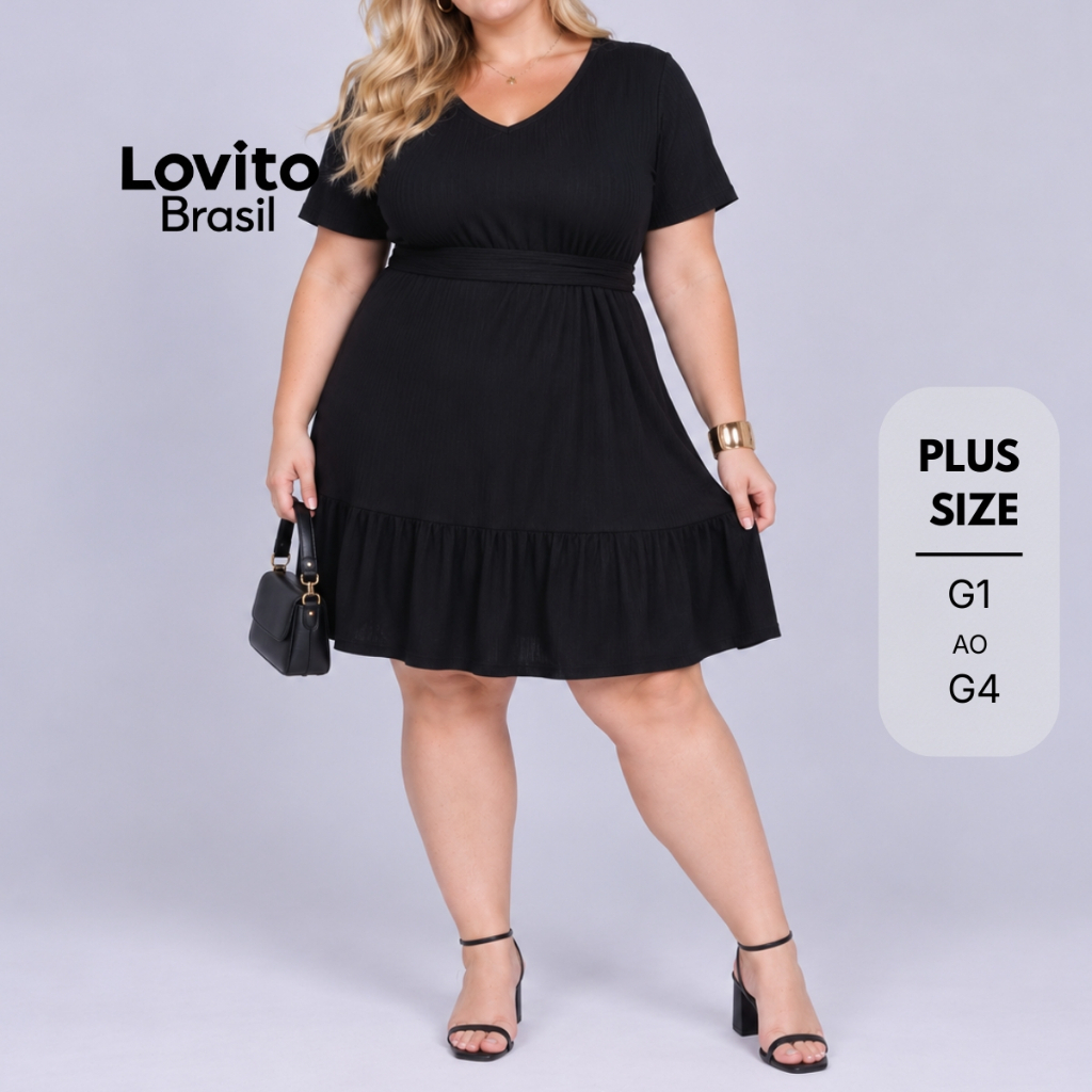 Lovito Vestido Plus Size Com Amarração Cintura DRB363BRL392