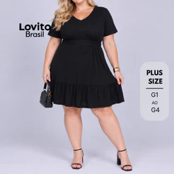 Lovito Vestido Plus Size Com Amarração Cintura DRB363BRL392