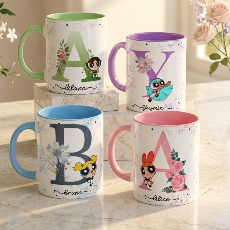 Caneca de Porcelana Personalizada com o Nome Docinho Lindinha Florzinha Estrelinha Meninas Super Poderosas