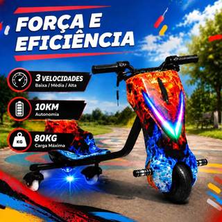 8.5" Triciclo Elétrico Drift Motorizado 350W  Adulto/Infantil Polegadas 3 Velocidades Bluetooth Led