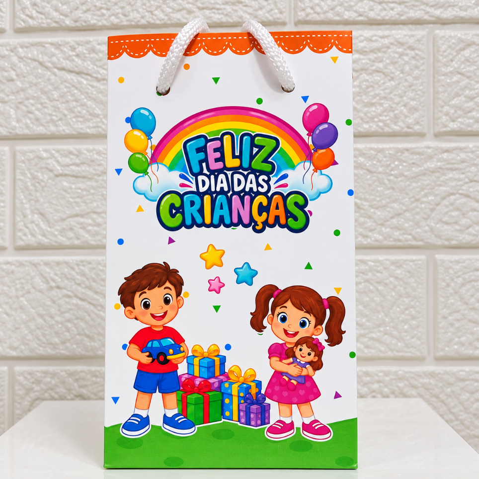 Kit 10 a 25 Sacolinhas Surpresa Dia das Crianças (Pequena) – Lembrancinha e decoração para Festa Infantil