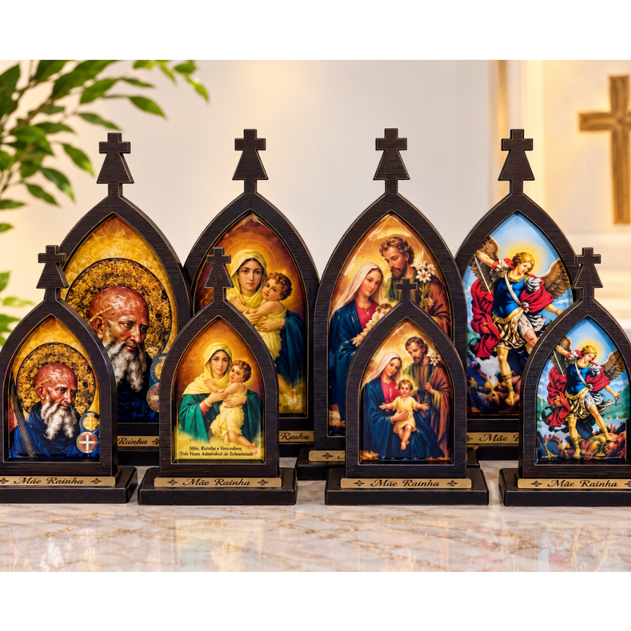 Capela Oratório Resinada São bento, São miguel, Mãe Rainha, Sagrada familia Mdf Pequena/Media Altar