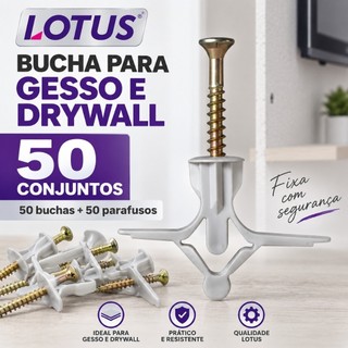 Kit 50 Buchas para Gesso e Drywall com Parafusos 6 mm | 50 buchas + 50 parafusos | Bucha para Parede | 1952