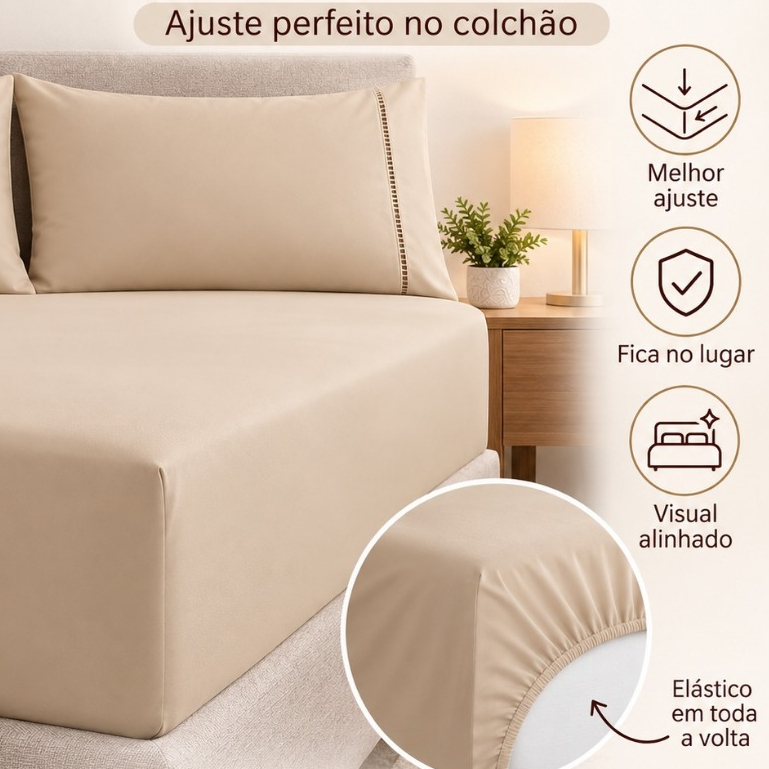 Lencol Queen Jogo De Cama Casal 400 Fios King Micropercal com Ponto Palito Casal e Solteiro