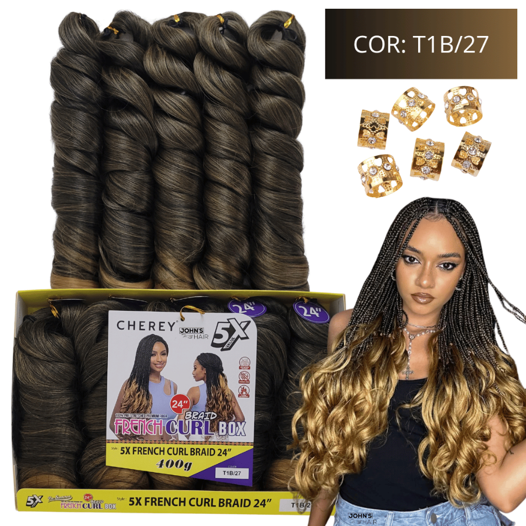 Cabelo Jumbo French Curl 5x 400g Cabelo Ondulado Com Cachos Para Tranças Gypsy Boho Braids + Anéis