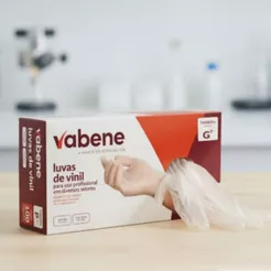 Luva descartável vinil sem pó Vabene 100 unidades Super resistente Tamanhos P M G e GG