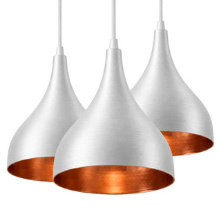Luminaria Pendente kit 3 Gota branca/cobre Aluminio, Casa Sala cozinha Balcão Bancada Varanda Lustre