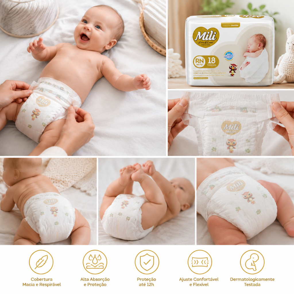 Fralda Recém Nascido Mili Love & Care Premium RN 18 unidades — imagem 2 de 2