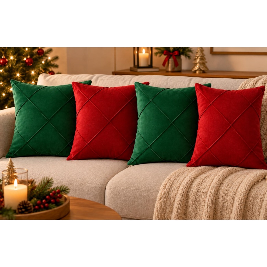 kit 4 Capas De Almofadas Suede Decorativas Natal Com Ziper