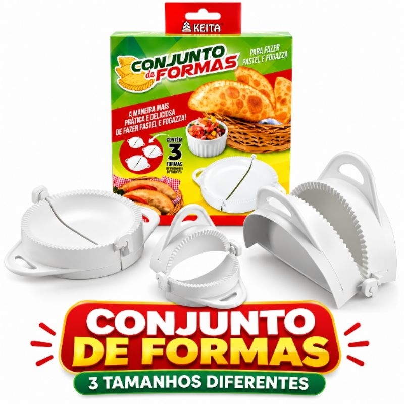 Kit 3 Formas Pastel Fogazza Keita Modelador Fechador Cortador Massa Salgados 3 Tamanhos Cozinha Uso Profissional Prático