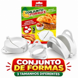 Kit 3 Formas Pastel Fogazza Keita Modelador Fechador Cortador Massa Salgados 3 Tamanhos Cozinha Uso Profissional Prático