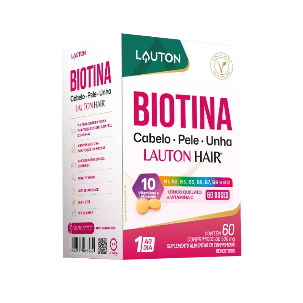 Biotina Lauton Hair Cabelo Pele Unha 40mcg — 60 Comprimidos — Lauton Nutrition