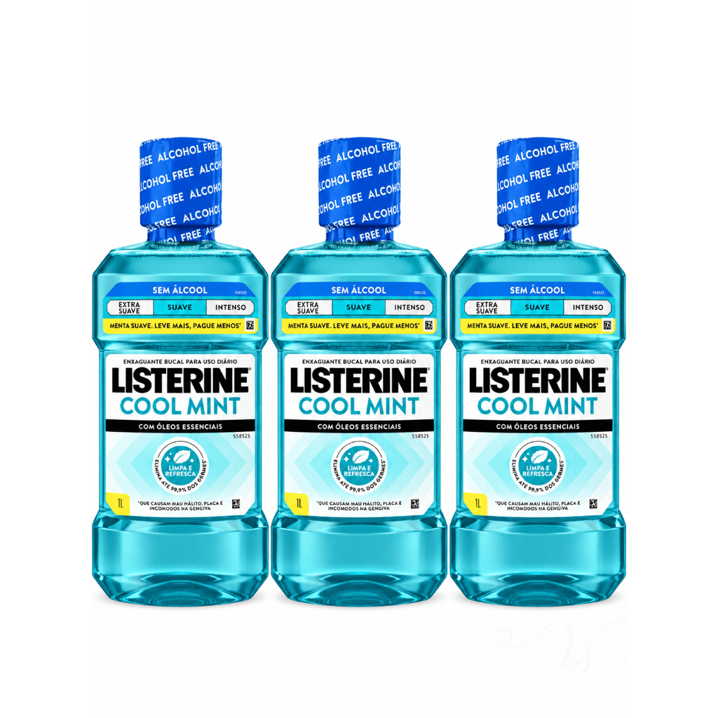 KIT 03 Uni Antisséptico Bucal Listerine COOL MINT Sem Álcool - 1 Litro