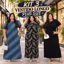 Kit 3 Vestidos Longos Plus Size Curve Festa Evangélico Social veste do 42 ao 58 Verão Feminino Sise