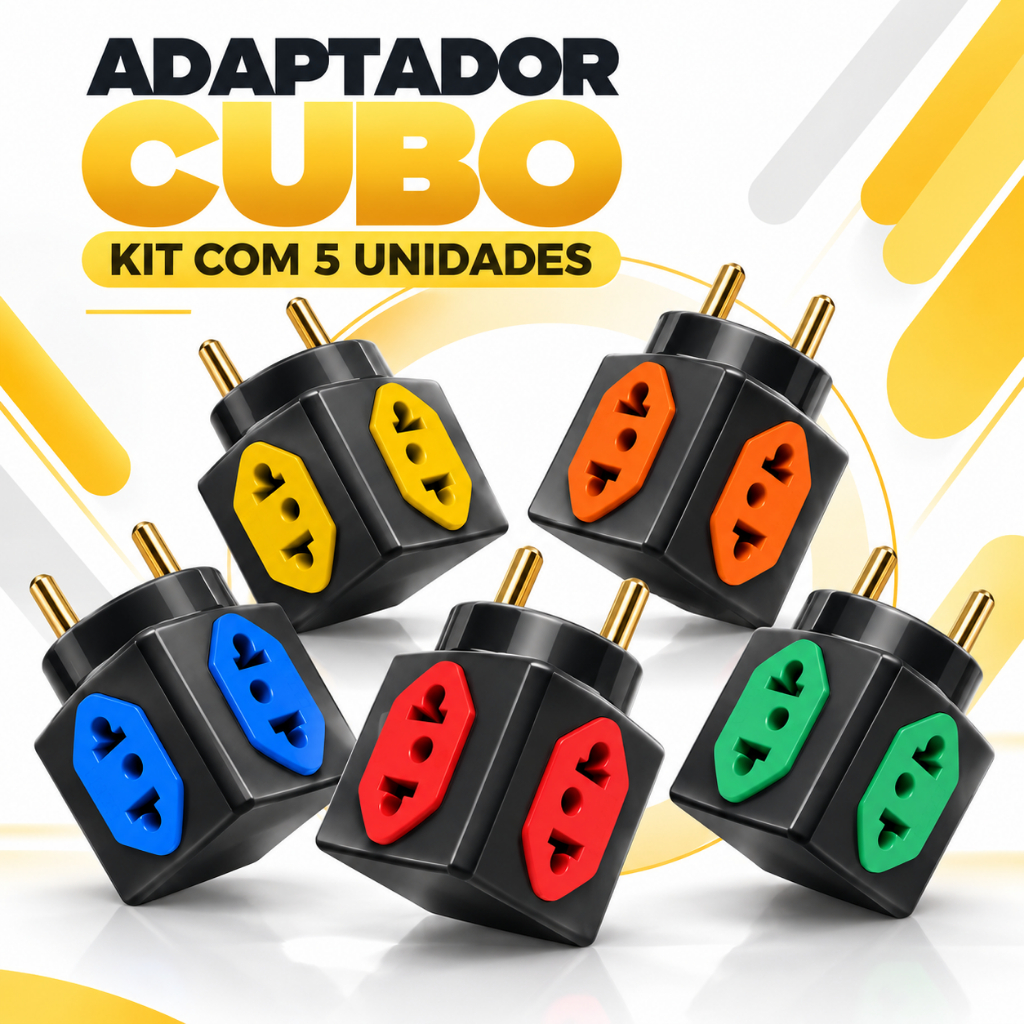 Adaptador de Tomada Benjamin CUBO 10A/20A Pino Maciço Resistente 4 Tomadas Colorida